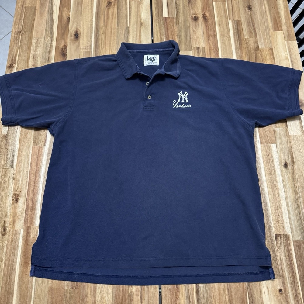 Vintage New York Yankees Polo Shirt Mens XL Navy Blue Lee Sport MLB Baseball 90s